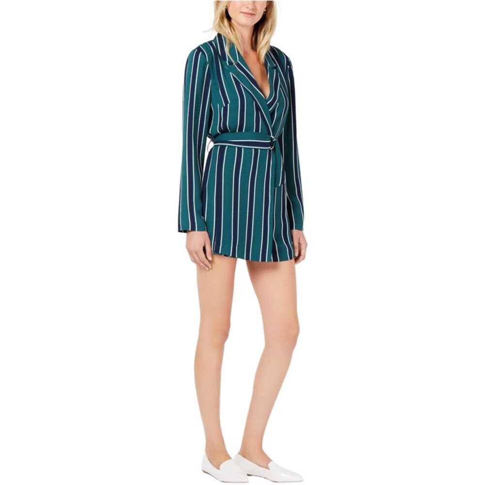 Rules of Etiquette Womens Striped Romper Jumpsuit, Green, L, DM
